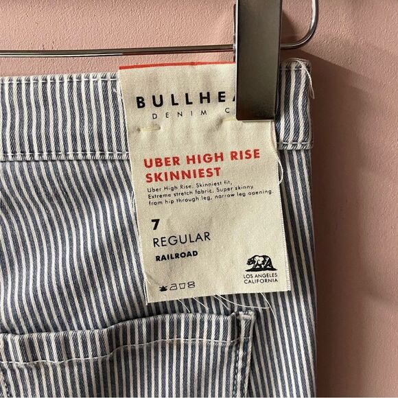 PacSun BullHead Uber High Rise Skinniest Blue & Cream Striped Jeans Sz 7 EUC - Picture 15 of 15